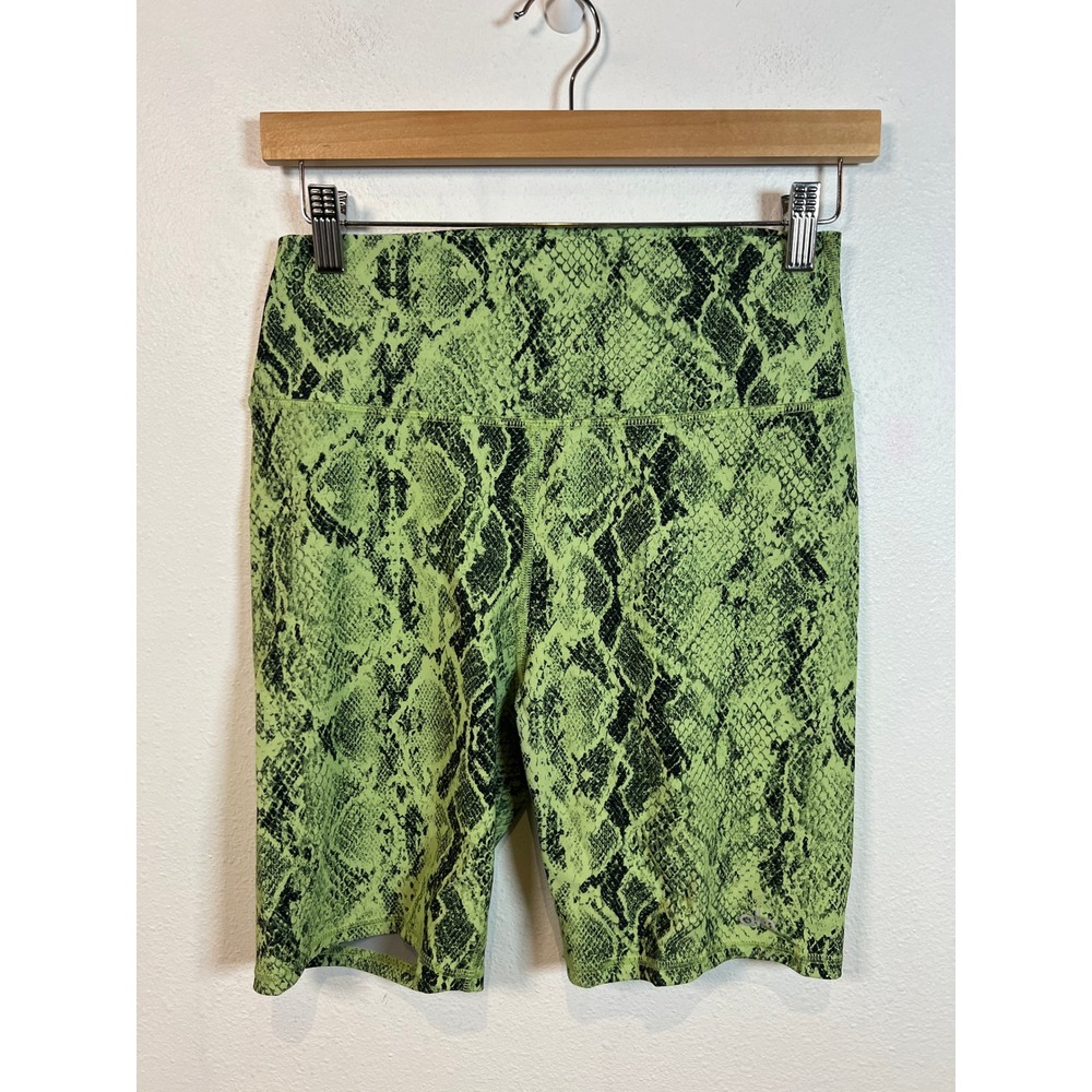 Alo Yoga High Waist Snake Print Biker Shorts 7.5" Green Black Workout Athleisure